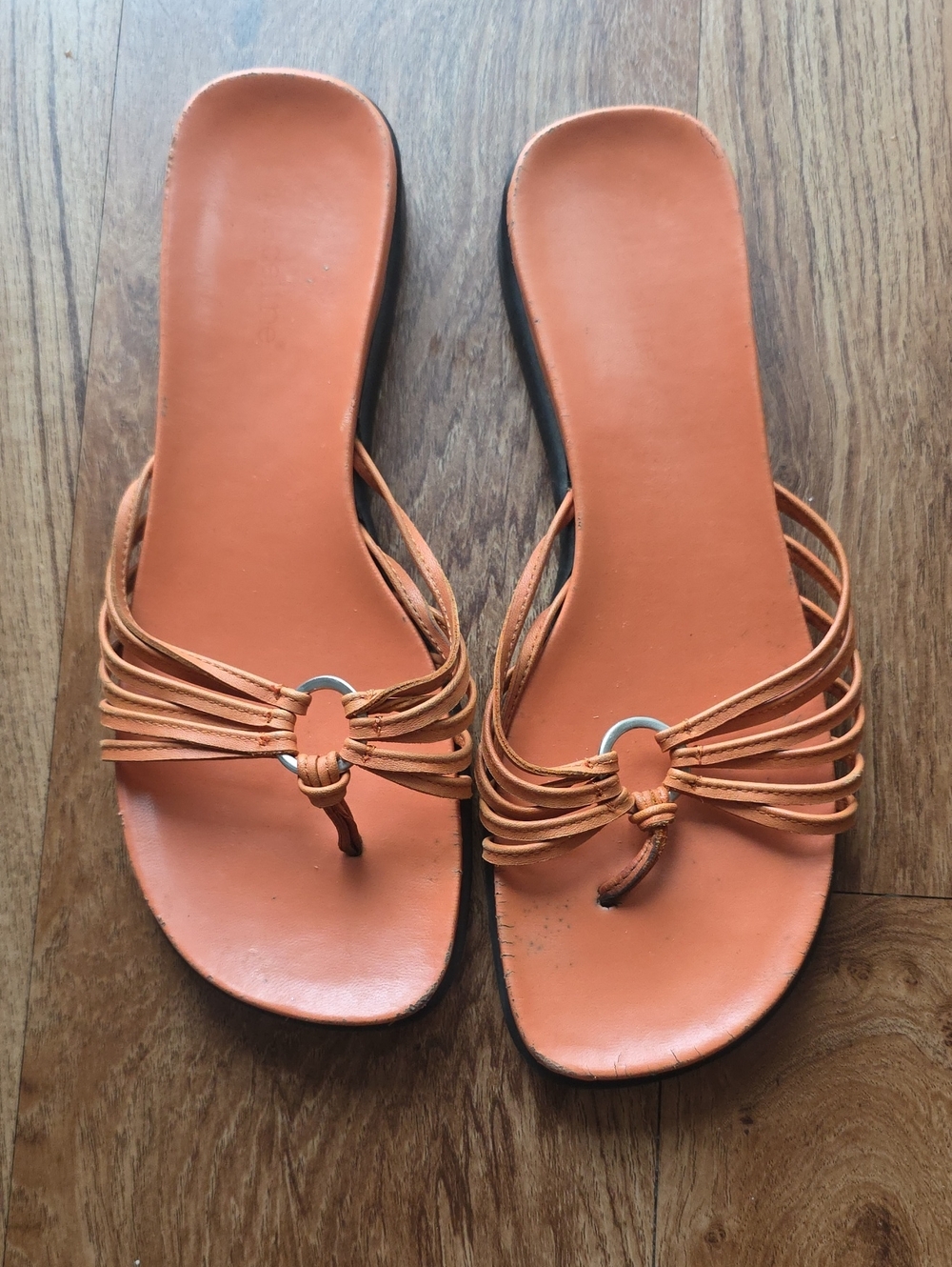 Madeline Orange Strappy Toe-Ring Slide Sandals